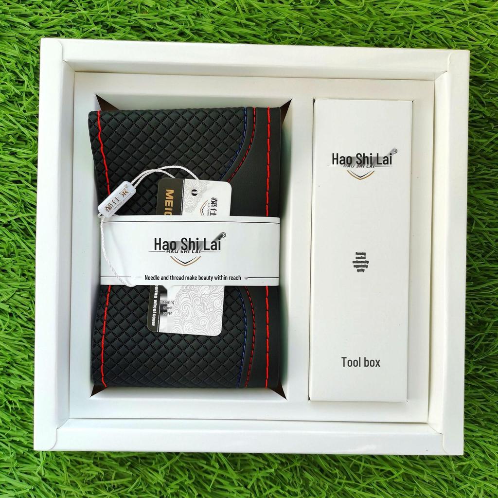 Hand-Stitched Genuine Leather 3D Embossed Universal Steering Wheel Cover - Wear-Resistant, Non-Slip, All-Season Microfiber.