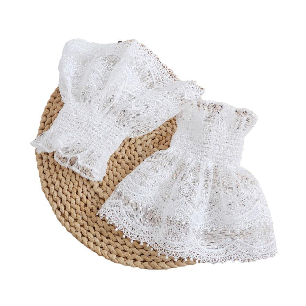 1pair Sweet Mesh Lace Wrist Horn Cuffs Layered Ruffle Detachable Fake Sleeves Elastic Sweater Decoration