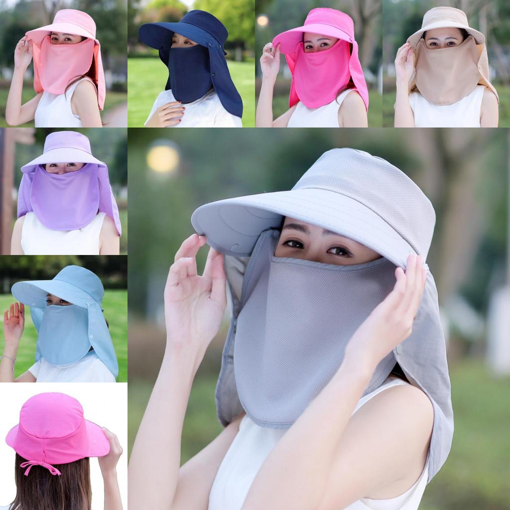 Summer Sun Protection Wide Brim Hat With Removable Face Cover For Outdoor Travel Adults