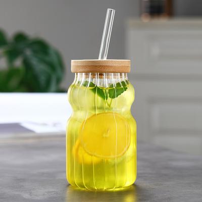 Simple Thickened Striped Glass High Borosilicate Transparent Glass Straw Cup High Value Beverage Juice Cup