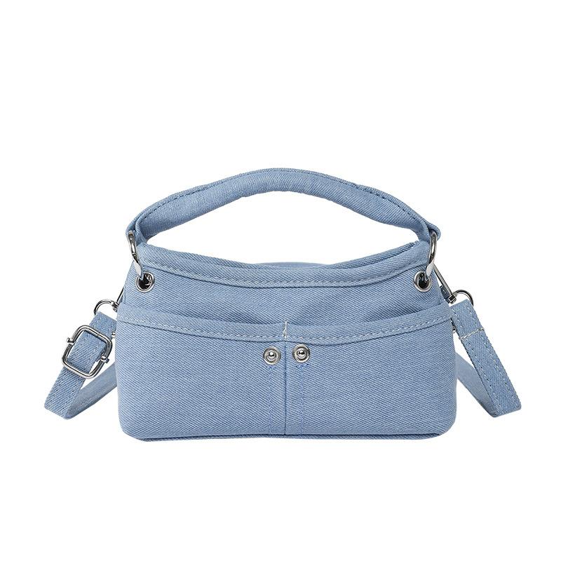 

Оптовая нишевая повседневная легкая универсальная сумка-тоут, модная однотонная сумка-мессенджер для ежедневных поездок, женская сумка для мелочи светло-синий