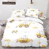Digger Duvet Cover Set Cartoon Heavy Machinery Truck Crane Mixer Excavator Tractor Pattern For Kid Teen Polyester Bedding Set