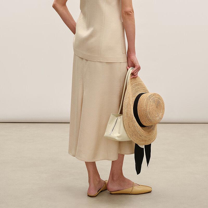 LESS Women's A-Line Midi Skirt with Belt