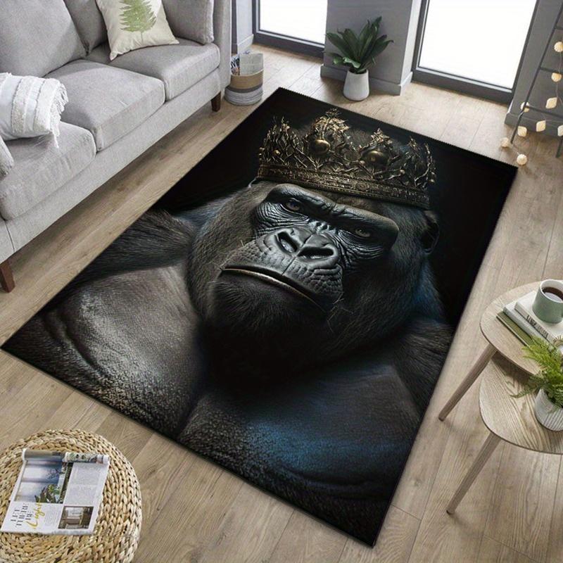 Gorilla King 3D Print Area Rug, Non-Slip Aesthetic Floor Mat for Large Living Room Bedroom, Durable Indoor Chair Carpet