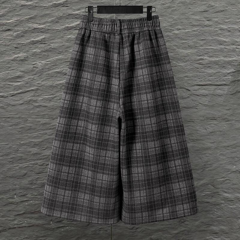 Women's Retro Plaid Fleece-Lined Wide-Leg Pants