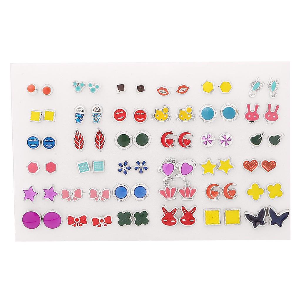 36Pairs Mixed Styles Rhinestone Flower Geometric Animal Plastic Stud Earrings Set For Women Girls Jewelry Accessories