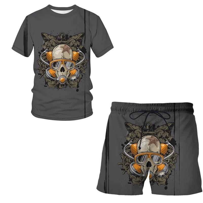 Adult European and American Series 3D Print Beach Short Clothing Summer Men Women Suit Boys T-shirt Shorts Set 2pcs Casual Tops