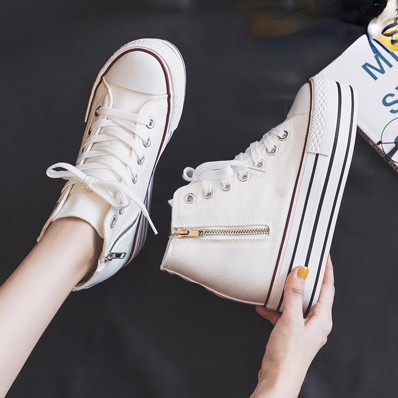 

Nside The High Canvas Shoes Women s Shoes 2026 Spring and Autumn New Double Side Zipper Board Shoes Hundred with Thick Bottom Muffin Shoes 33 белый