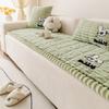 Simple Flannel Rabbit Sofa Cushion Winter Solid Plaid Non-Slip Sofa Cover for Living Room Comfort Thickened Warm Recliner Cover