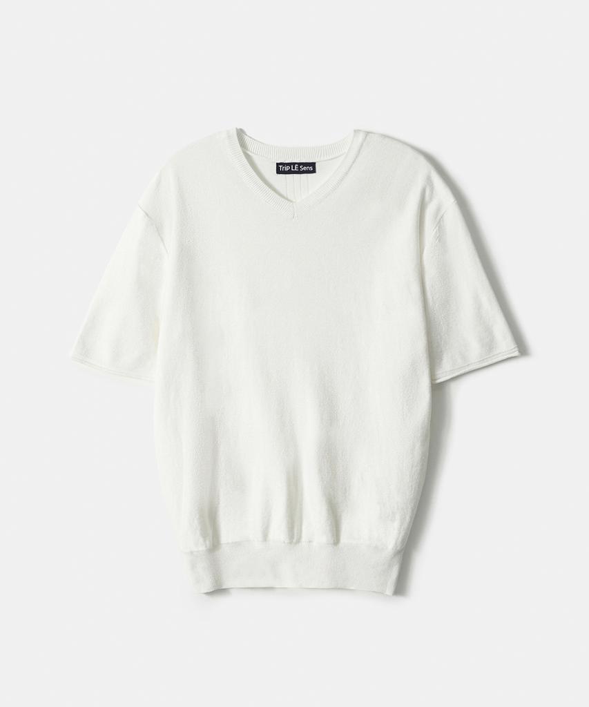 TRIP LE SENS Centre Line Summer V-Neck Half Knit_White