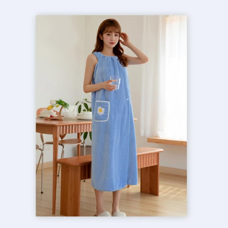 Wearable Bathrobe Household Women Wrap Adults Absorb Water Pure Cotton Dry Hair Skirt Long Style Bathroom Washable Bath Towel