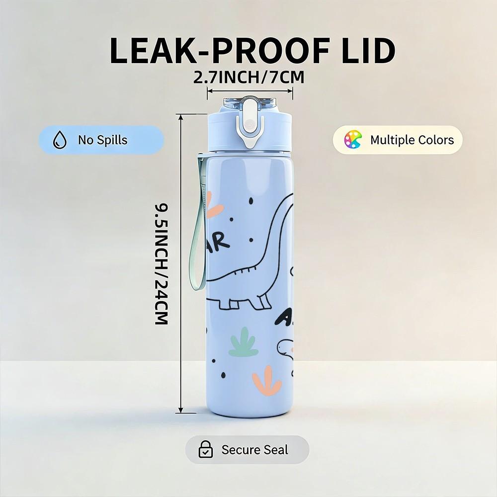 1PC Dinosaur Roar Sketch Doodle Pattern 750ml Color Plastic Sports Water Bottle Leakproof Flip Straw Lid Suitable for Sports Office Home Use
