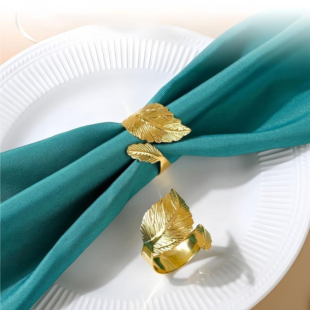 Metal Napkin Ring Buckles Gold Leaf Dinning Table Decoration  for Wedding Birthday Party