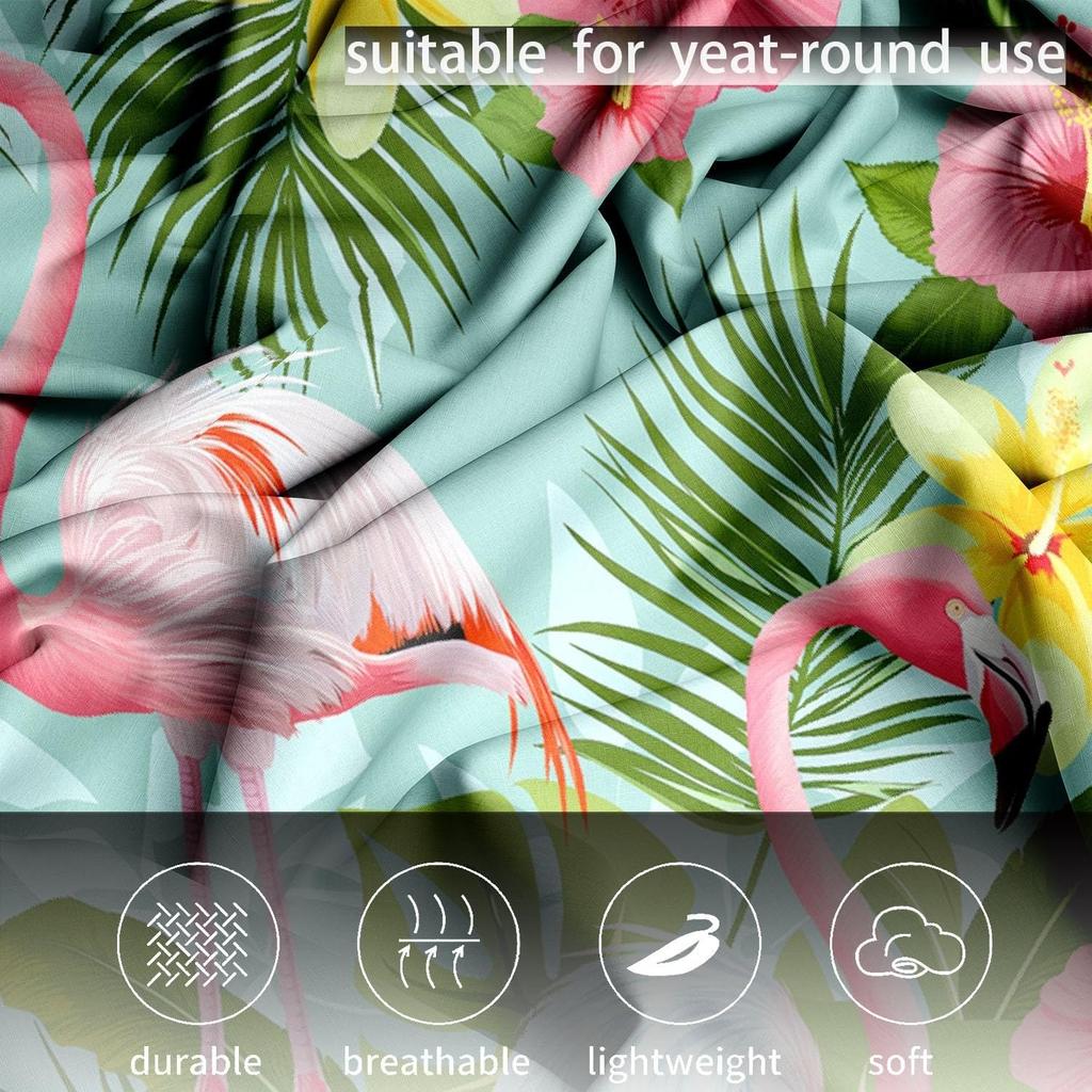 Blomster Flamingo Formsydde Laken, Mikrofiber med Dyp Lomme 30 cm Sengetøy Mykt Pustende Fargebestandig for Barn Tenåringer
