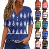Damen-T-Shirt, T-Shirt, bedruckt, Knopfleiste, kurzärmelig, für den Alltag, Wochenende, modisch, Basic, V-Ausschnitt, normales Oberteil