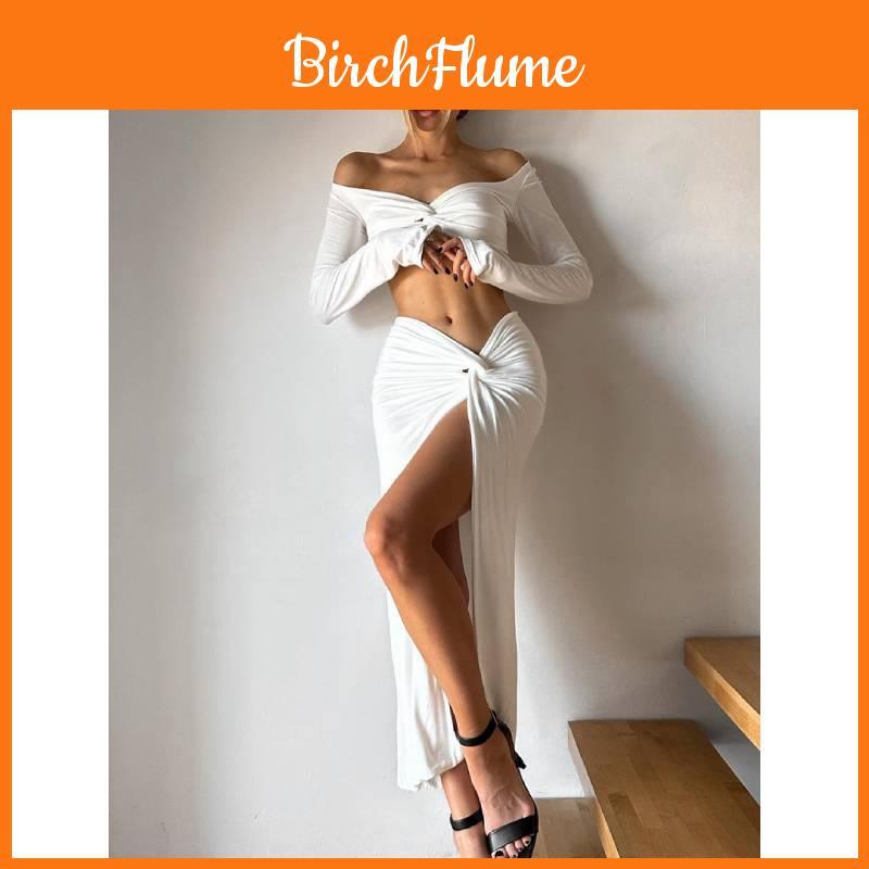 Streetwear Womens Long Sleeve V Neck Dress Set With Slit And Splicing For Casual Style