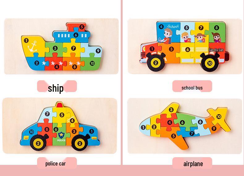 3D Animal Number Puzzle – Wooden Educational Toy Set for Early Childhood