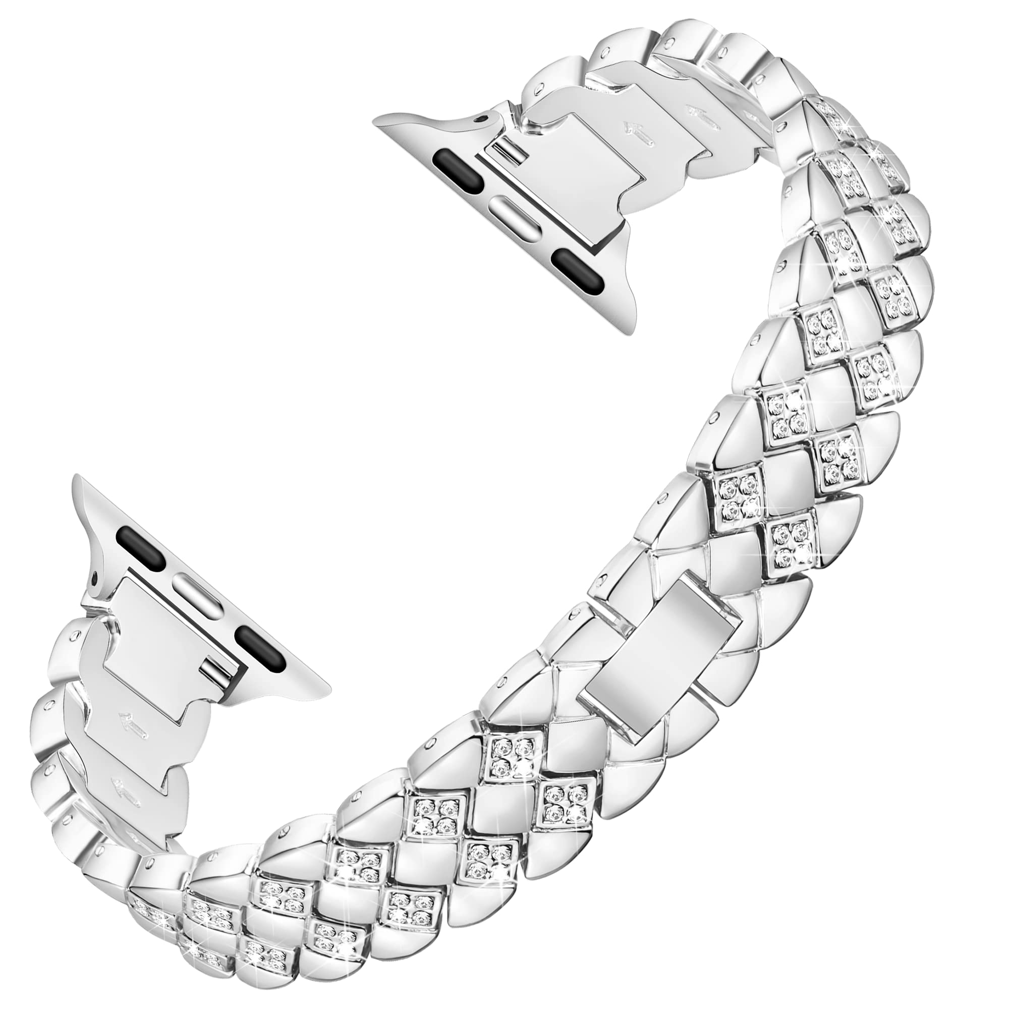 

KALEBOL Diamond Shape Watch Band for Apple Watch Series 10 9 8 7 SE 6 5 4 3 2 1 42mm 41mm 40mm 38mm Rhinestone Zinc Alloy Strap Silver