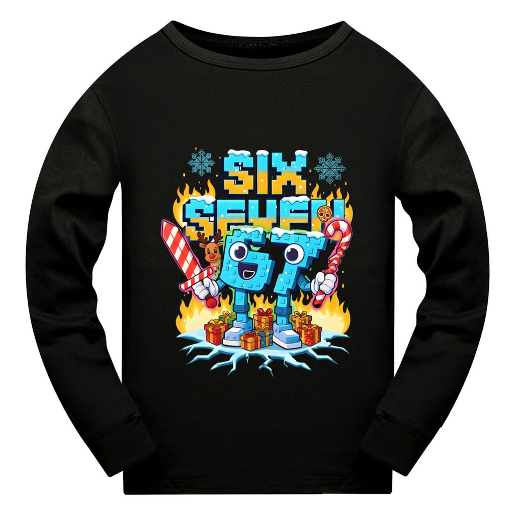 5193 Kinder Jungen Mädchen Steal a Brainrot 67 Six Seven Print Langarm T-Shirt