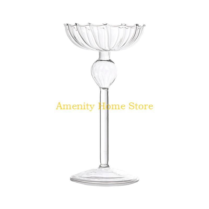 

F26C Glass Tall Feet Candlestick Craft Candle Holder Stand Home Decoration for Living Room Bedroom Office Tabletop