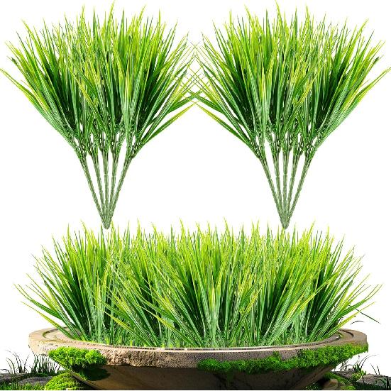 MAQIHAN 10 Artificial Grass Plant Outdoors - Faux Fake Wheat Grass Decor UV Resistant Outdoor Plants Plastic Outside Weed Plant Artificial Greenery
