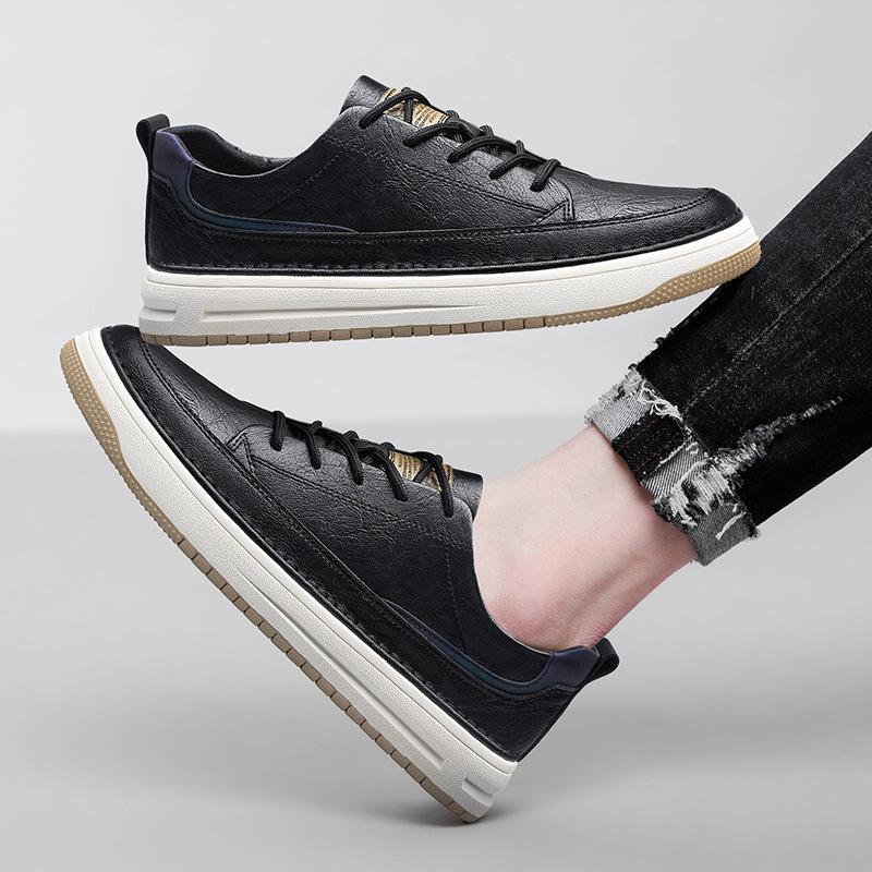 Men's shoes summer men's round head board shoes cowhide surface breathable embossed casual leather shoes low-top sports shoes single shoes