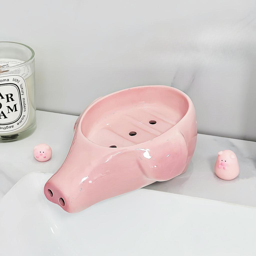 Creative and Funny Piggy Nose Soap Box Household Bathroom Hand Washing Table No Punching Drain Ceramic Soap Rack