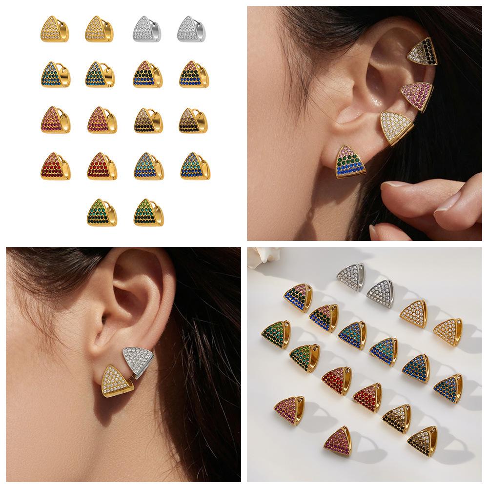 18K Gold Plated Geometric Triangle Zircon Earrings - Versatile, Elegant, Stainless Steel