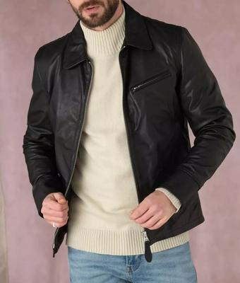 AL KHALID Neue Stilvolle Lässige Biker Lammleder Langarm Echte Schwarze Herren Lederjacke