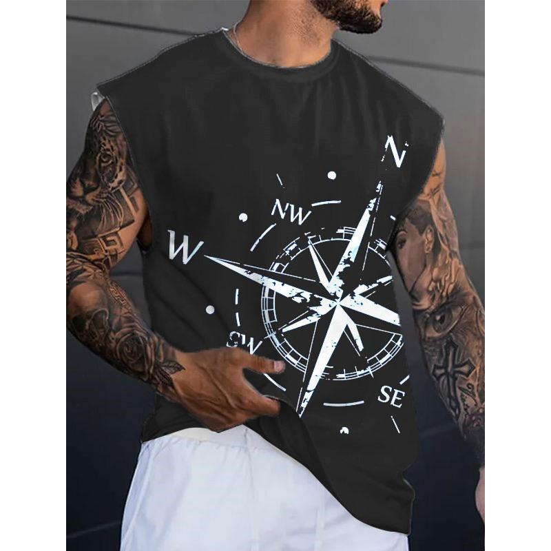 Pure Cotton Men's Summer Casual Loose California Pattern Printed Fitness Breathable Round Neck Sleeveless vest-H13