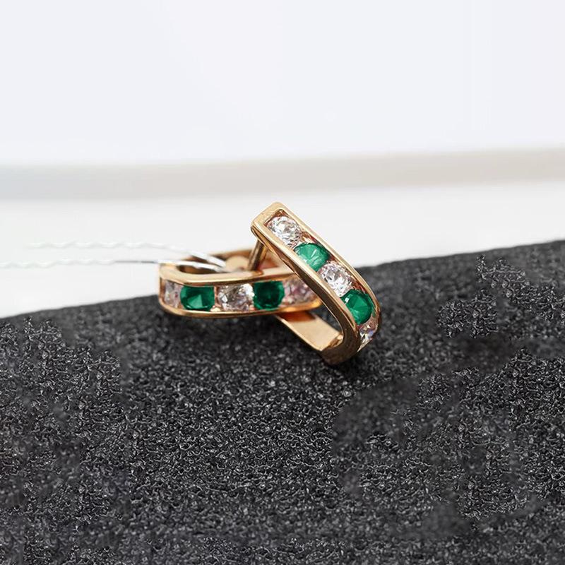 Exquisite Russian Purple Gold Single-Row Zircon Ear Buckle Rose Gold-Plated Emerald Earrings Jewelry