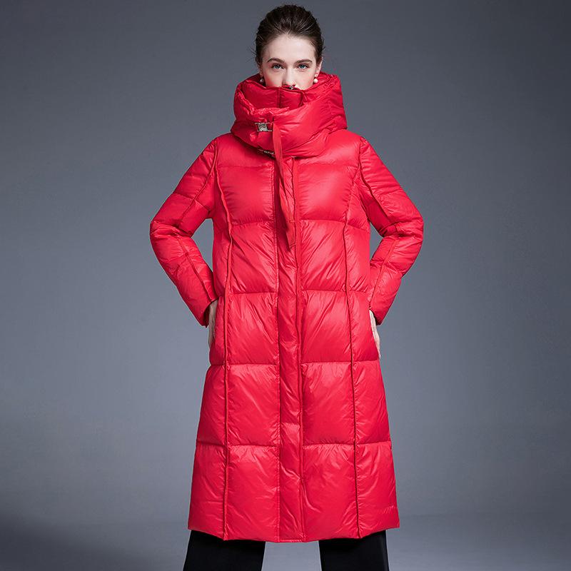 European light warm quilt white duck down jacket women's medium and long winter knee thickened down jacket