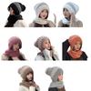 Women Korean Style Scarf Student Hat Integrated Earmuffs Cap Sleeve Plush Winter