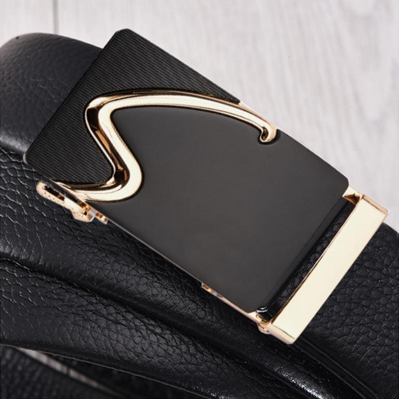 Men's Cowhide Belt Trendy Automatic Buckle Cowhide Pants Belt Business Casual Simple and Versatile Middle Aged and Young Belt Men