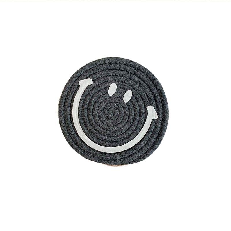 Smiling Face Round Mat Woven Ramie Placemats Anti Slip Dining Table Mats Non-Slip Tableware Bowl Pads Kitchen Drink Cup Coasters