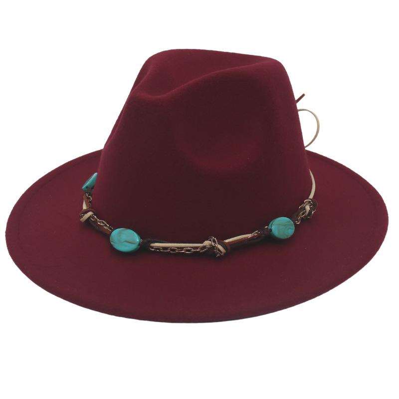 New Emerald Western Style Top Hat Resin Accessories Jazz Hat European And American Style Woolen Felt Hat