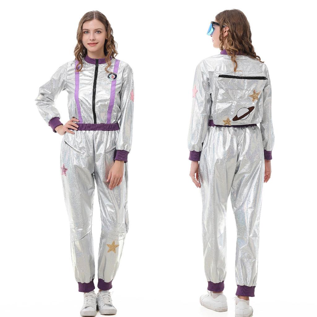 Halloween new wandering earth silver glossy astronaut spacesuit top pants COS parent-child performance suit