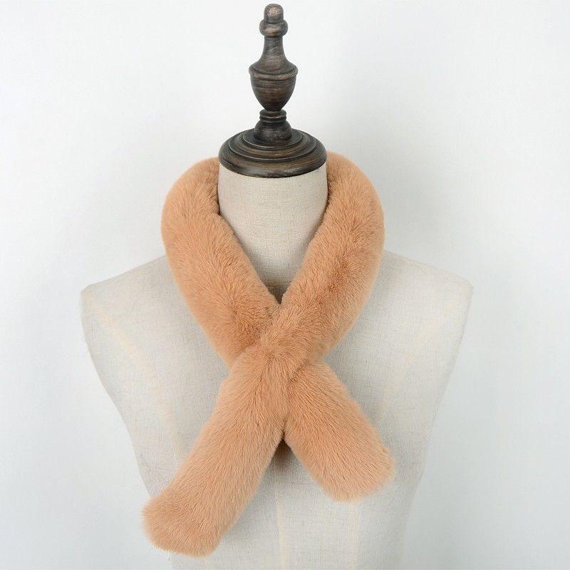 New Imitation Rex Rabbit Fur Scarf Korean Version  Thin Strips  Versatile Fur Scarf Small Cross  Plush Long Narrow Collar Thickened for Women