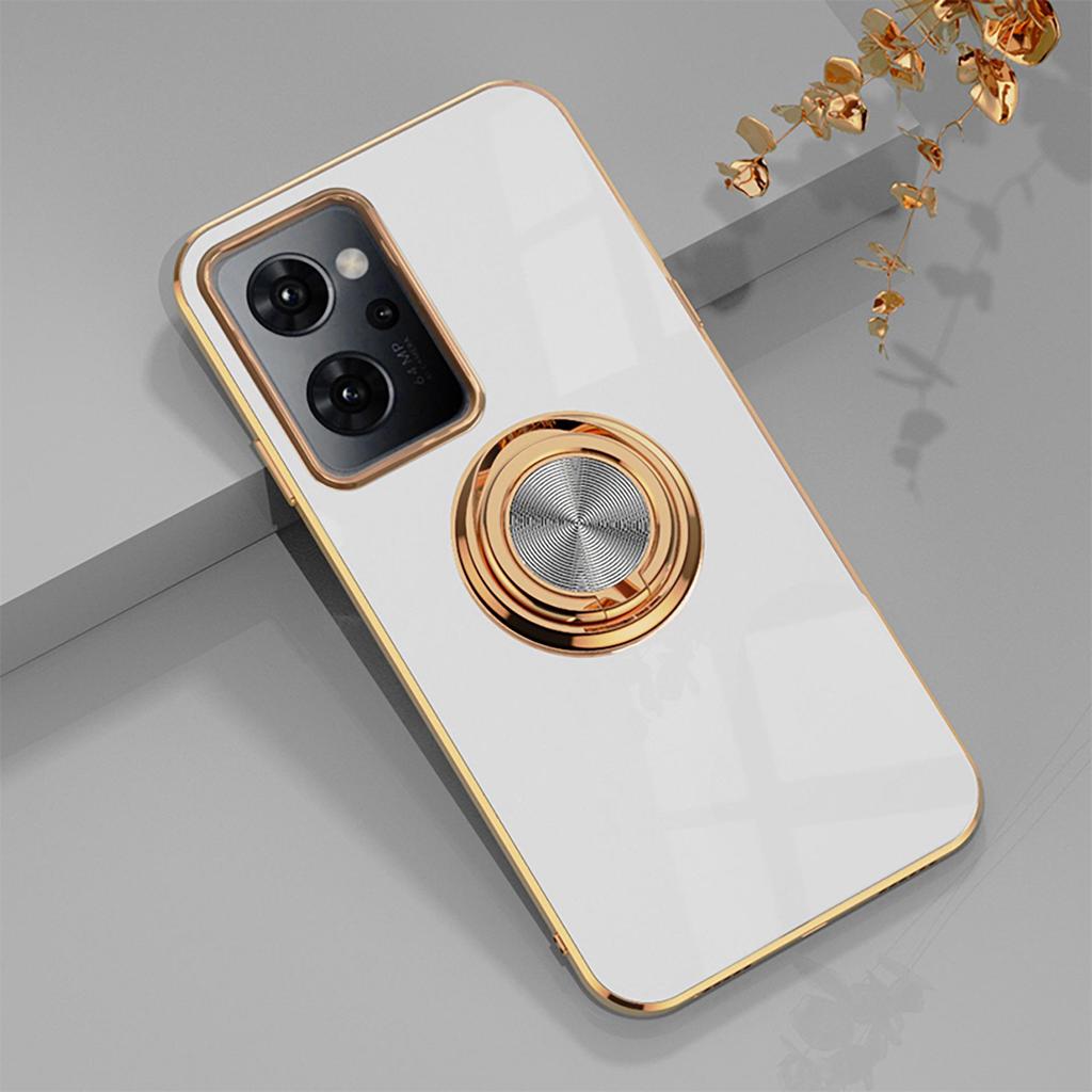 Kompatybilny z OPPO Reno 11A, Reno 97/5A Model Japoński, Elektroplaterowane Magnetyczne Mocowanie Samochodowe Etui na Telefon z Uchwytem Pierścieniowym.