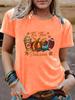 European & American Women's Halloween Pumpkin Baseball Tee - Round Neck, Short Sleeve, Casual Fashion T-Shirt