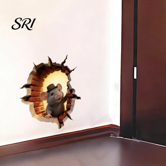 Playroom Wall Decoration 3D Mouse Hole Decals Peel And Stick Decorative Stickers Effect Sticker In The with for Living Room Bedroom Decor Kids