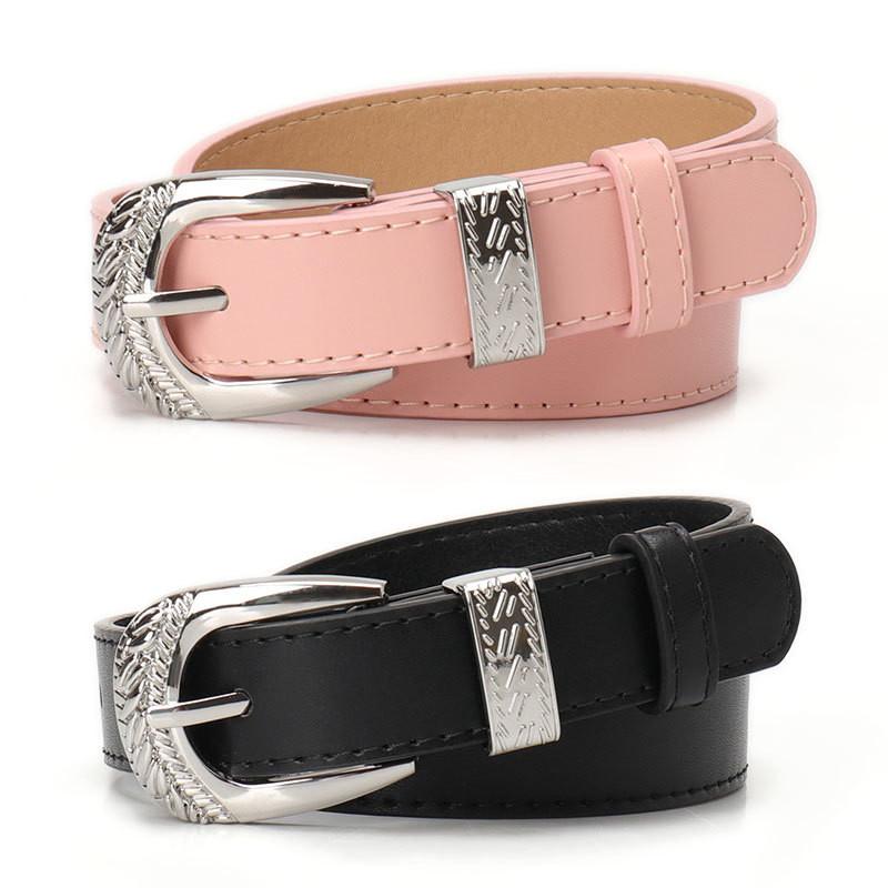 Fashion Womens Faux Leather Belt With Gold Alloy Buckle For Casual And Office Wear