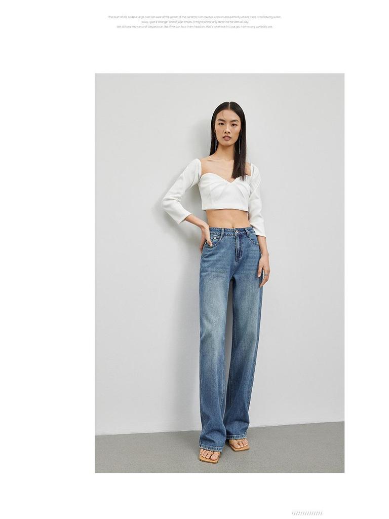 Retro High Waisted Wide Leg Blue Jeans for Women - Slimming and Loose Fit