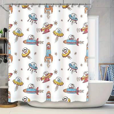 Creative Space Exploration Shower Curtain Kids Bathroom Decor Waterproof Printed Fabric Multicolored Pattern for Home Decoration
