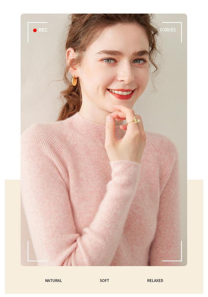 Women's Striped Half-High Neck Cashmere Slim Fit Sweater - Versatile Knitwear Base Layer