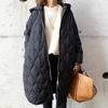 Damen Vintage Daunenmantel mit Kapuze, elegant, Rautenkaro, lange, warme Daunenjacke, langärmelig, mit Reißverschlüssen, gepolsterter Jacke, Mantel