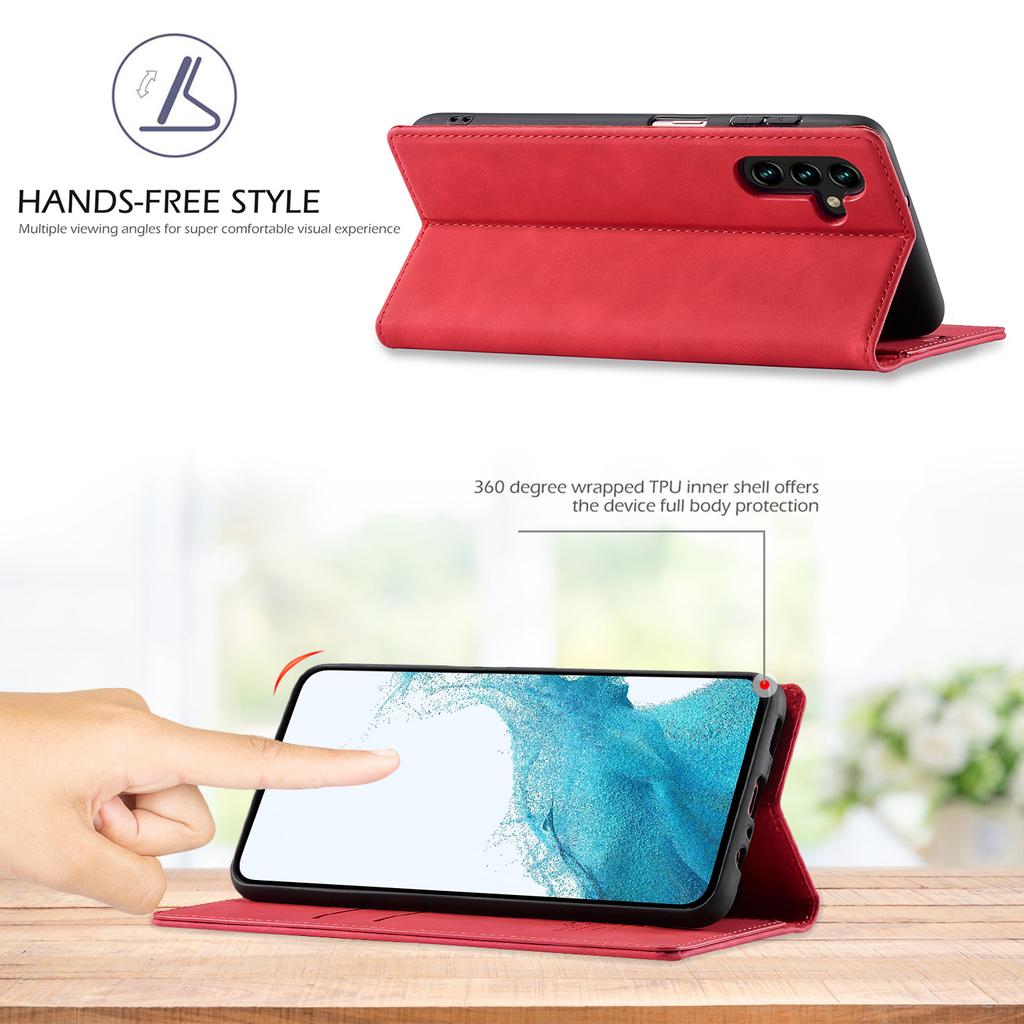 LC.IMEEKE Magnetic Closure Phone Case For Samsung Galaxy A14 4G/5G,PU Leather Cell Phone Cover Wallet Stand