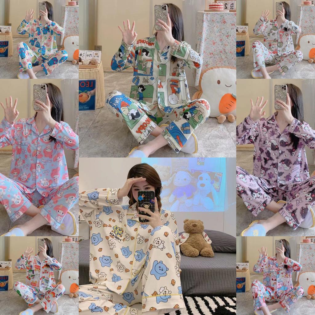 2pcs Spring And Autumn Ladies Pajamas Girls Homewear  Of Autumn And Winter Cartoon Cute Homewear Long-Sleeved Trousers Set