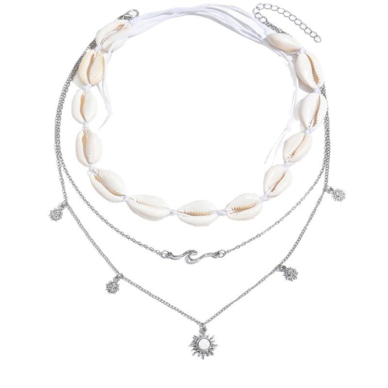Seaside Sun Necklace Jewelry Versatile Vacation Style Shell String Chain Multi-layer Design Necklace