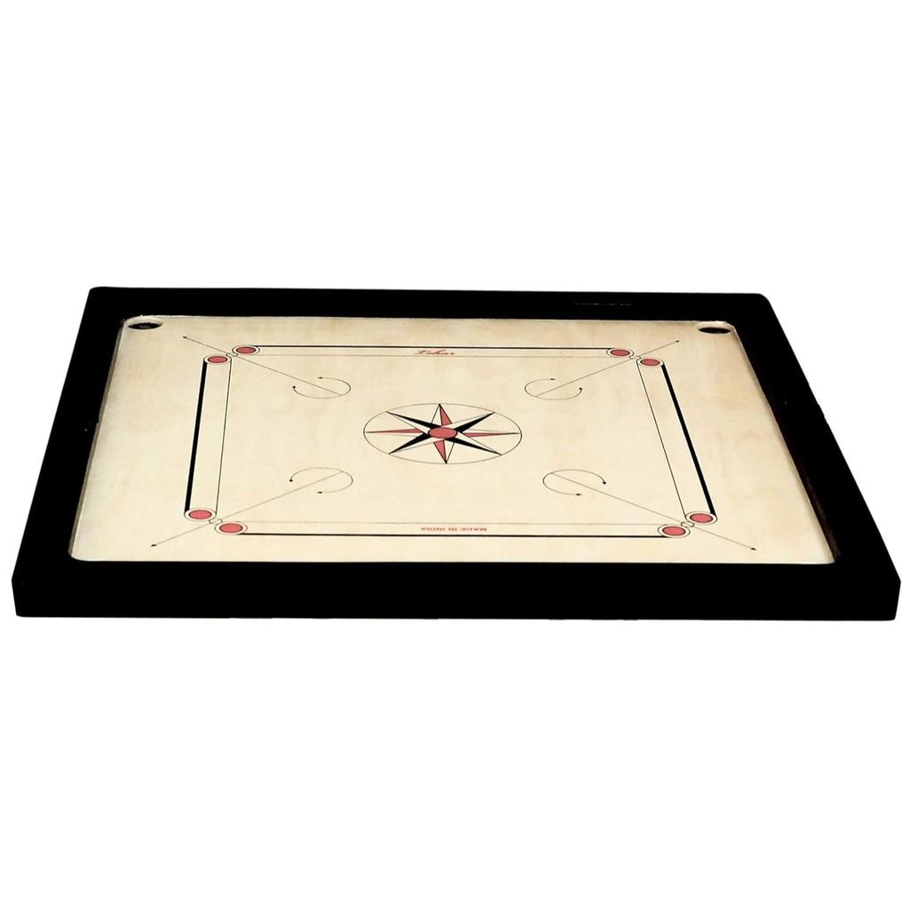 Superior Matte Finish Practice Carrom Board for Serious Professional Practice with Coins Striker and Boric Powder, Beige (x-Large 33 Inch 8mm)